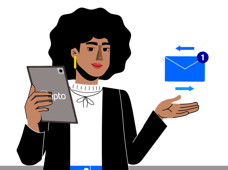 Ilustração de uma mulher enviando e-mails.