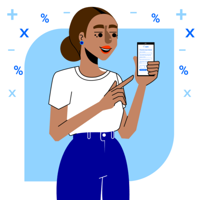 Ilustração de mulher utilizando o celular